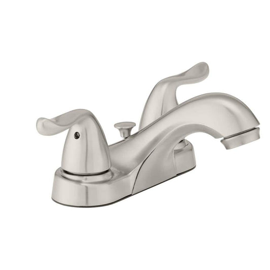 Constructor 4 In. Centerset Double Handle Low-Arc Bathroom Faucet in Brushed Nickel