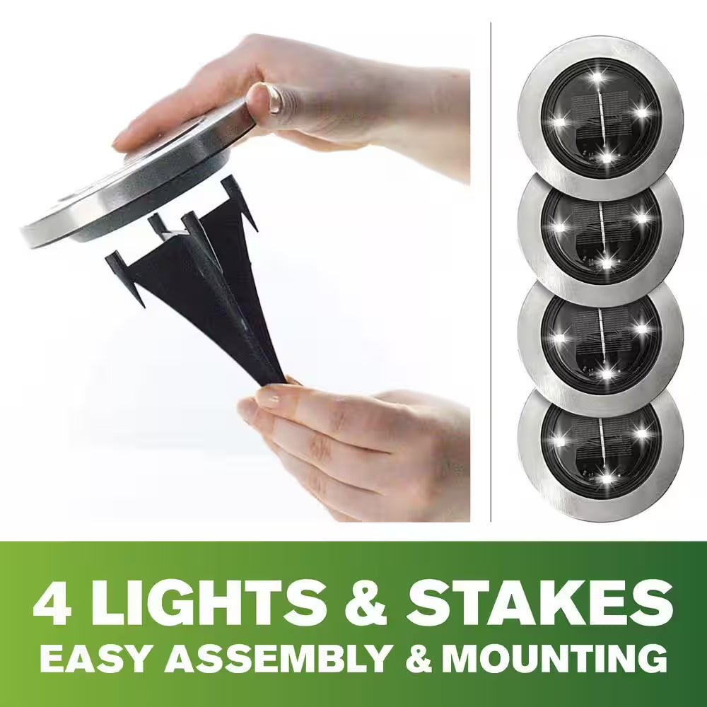 Solar Powered Stainless Steel Outdoor Integrated LED Super Bright In-Ground Path Disk Lights (8 per Box)