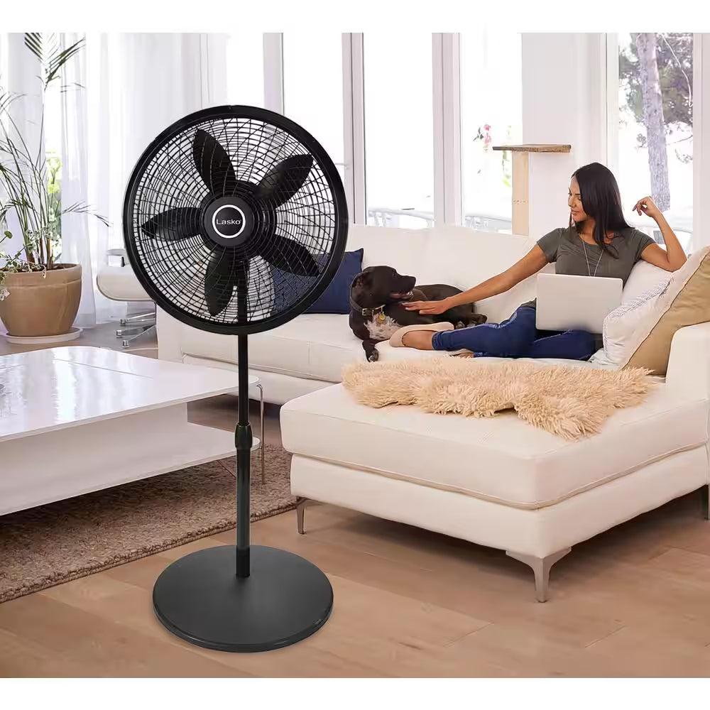 Cyclone 18 In. 3 Speed Oscillating Pedestal Fan for Home in Black with Adjustable Height, Tilt Back Head, Easy Assembly