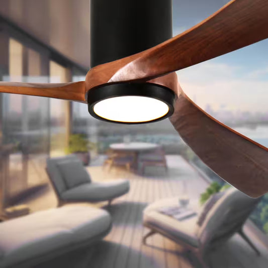 60 In. Indoor/Outdoor Black Modern Flush Mount LED Ceiling Fan with 3-Colors Dimmable and Remote APP Control