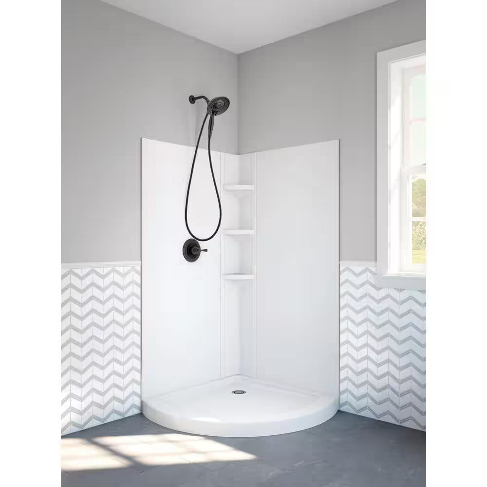 38 In. W X 70.63 In. H 3-Piece Glue up Corner Shower Wall Surrounds in White