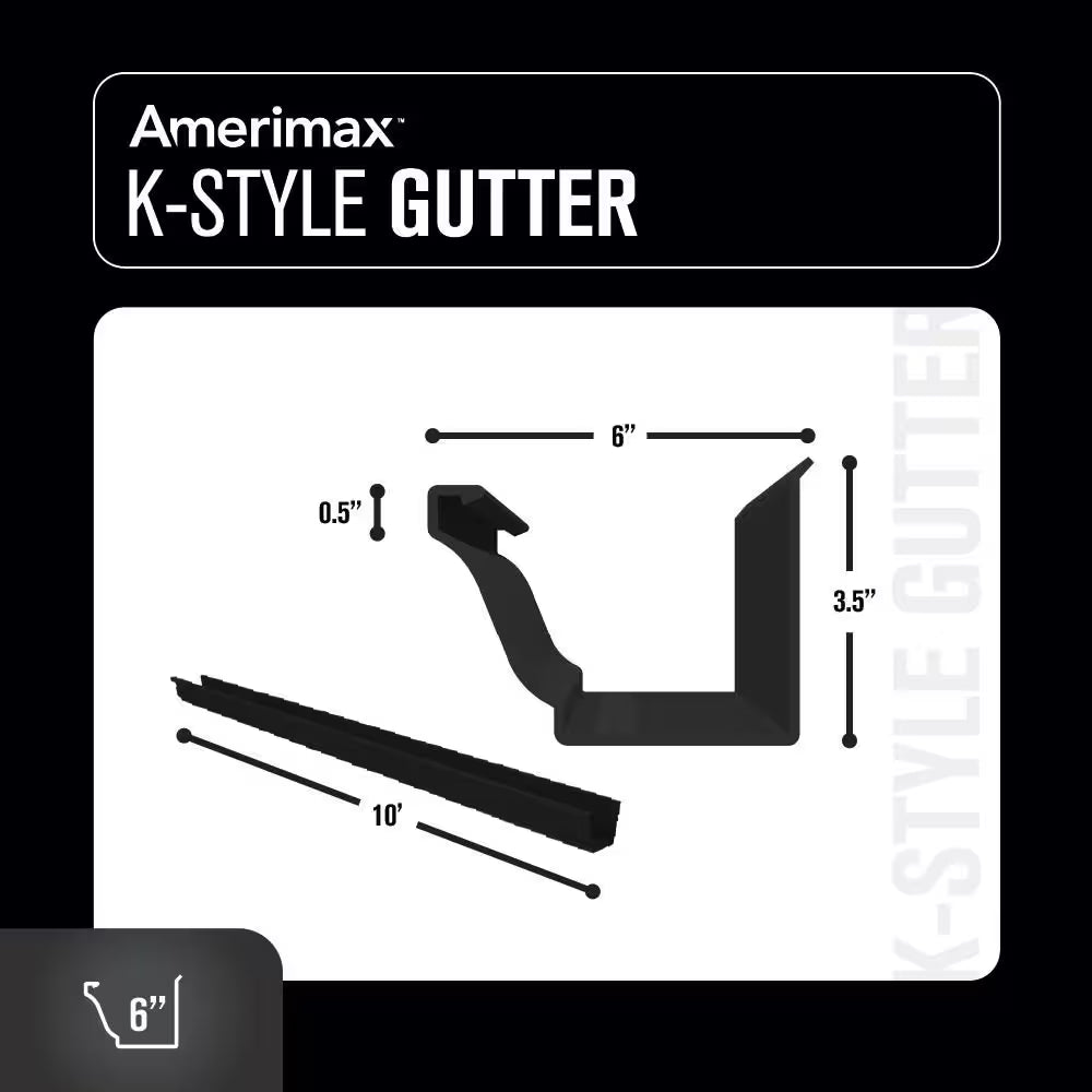 6 In. X 10 Ft. Black Aluminum K-Style Gutter