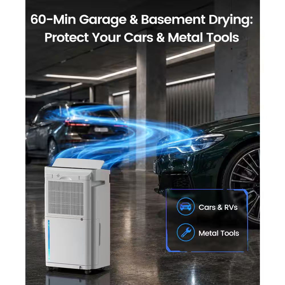 70 Pt. 5,500 Sq. Ft. Portable Dehumidifier for Basement with Bucket, Drain Hose, Auto Shutoff, Washable Filter (White)
