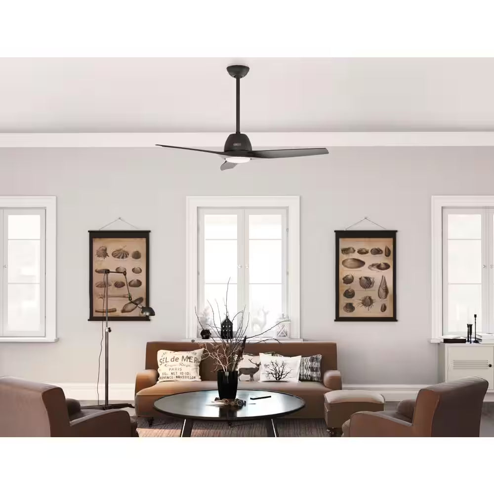 Triflow 52 In. LED Indoor/Outdoor Matte Black Ceiling Fan with Light Kit and Remote Included