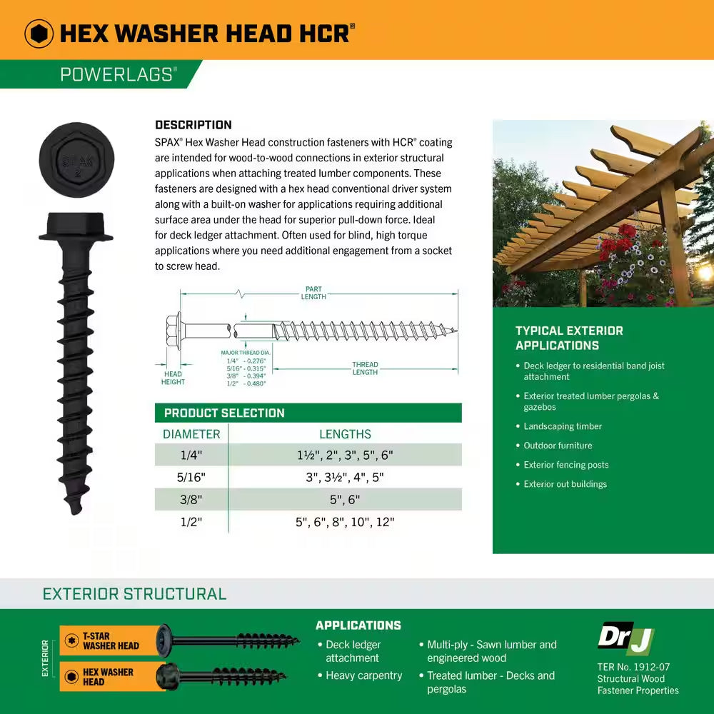 1/4 In. X 3 In. Exterior Hex Head Structural Wood Lag Screws Powerlags Hex (50 Each) Bit Included