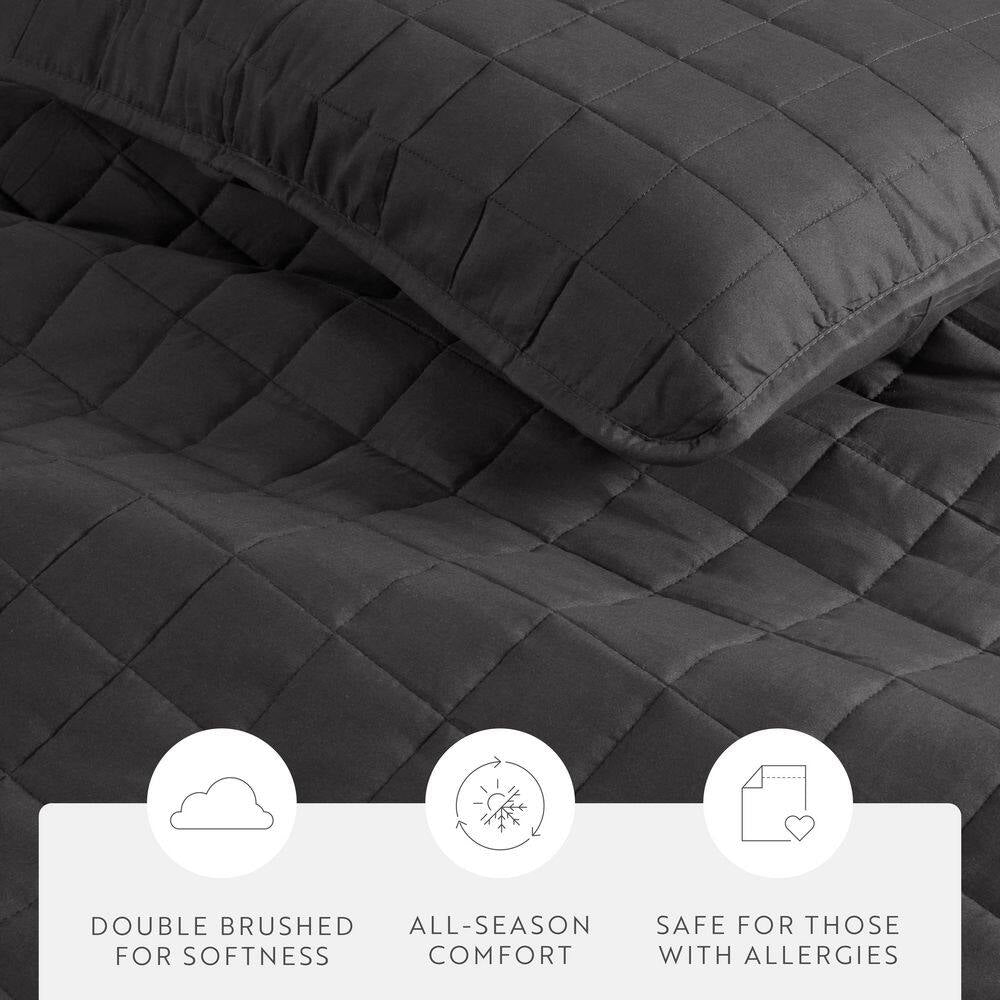 Square Gray Queen Performance Quilted Coverlet Set