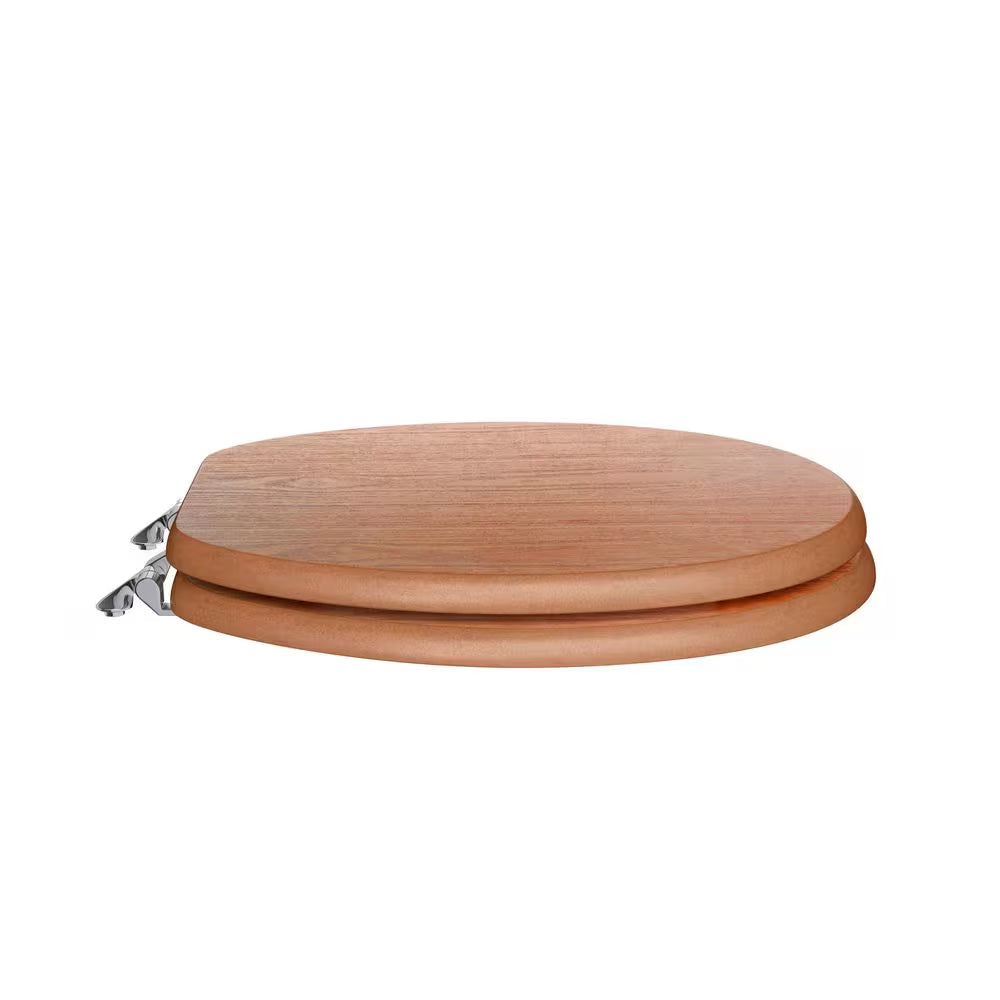 Oak Designer Wood round Toilet Seat with Cover, Chrome Hinges