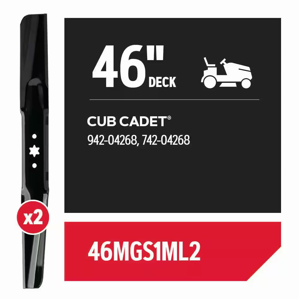 Riding Lawnmower Blades for 46 In. Deck, Fits Cub Cadet Riding Mowers, Set of 2 (46MGS1ML2)