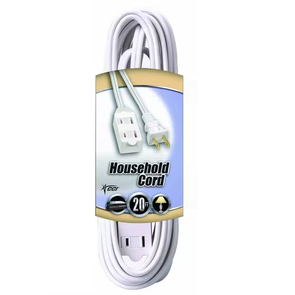 20 Ft. 16/2 SPT-2 Multi-Outlet (3) Indoor Light-Duty Extension Cord with Safety Covered Cube Power Tap