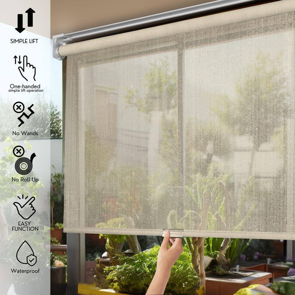 Natural Cordless UV Blocking Fade Resistant Polypropylene Outdoor Roller Shade 48 In. W X 66 In. L