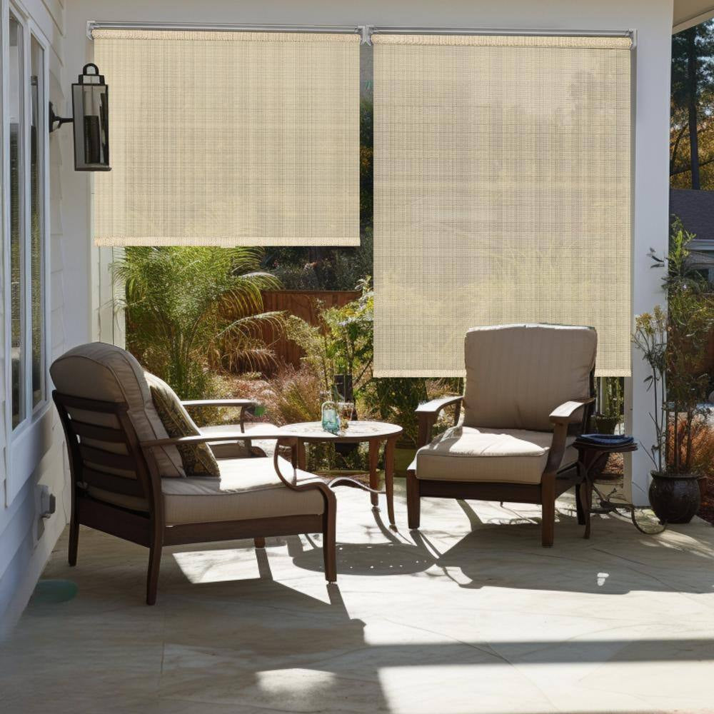 Natural Cordless UV Blocking Fade Resistant Polypropylene Outdoor Roller Shade 48 In. W X 66 In. L