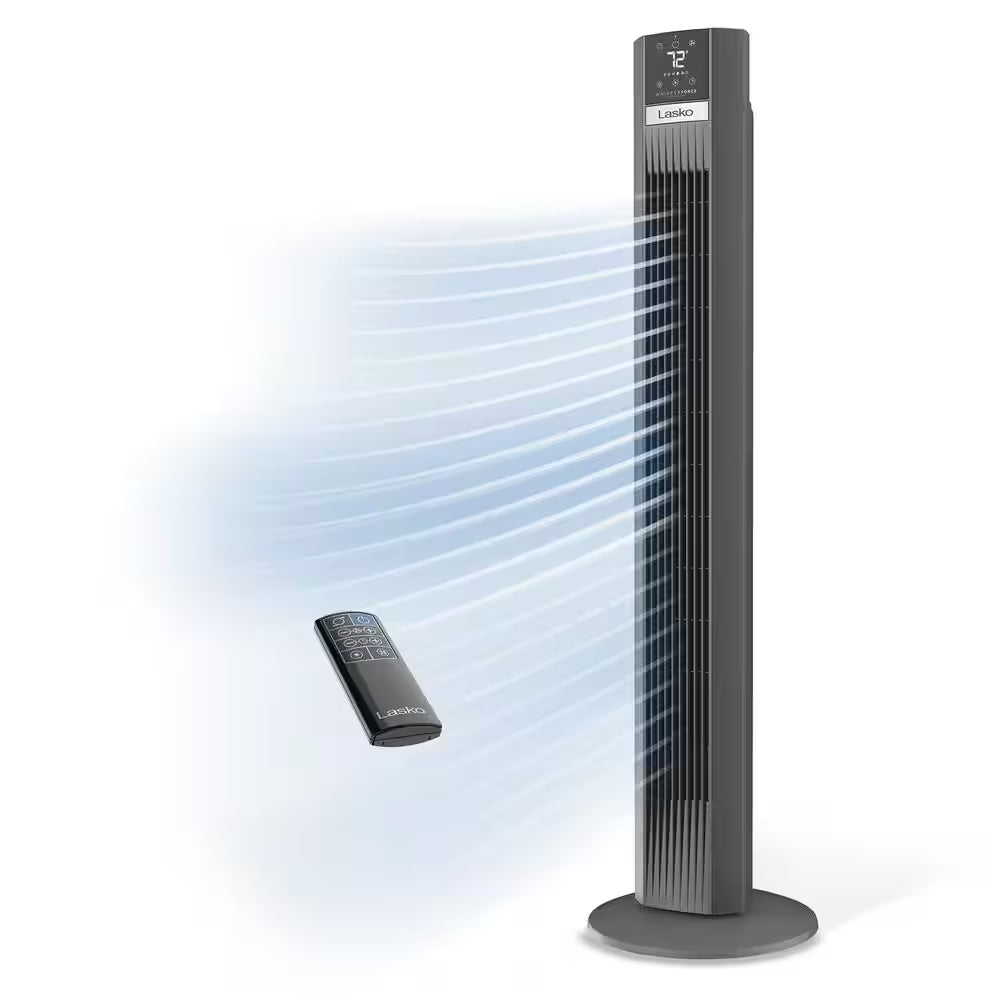 48 In. 12-Speed Oscillating Tower Fan in Gray, Quiet Operation, DC Motor, Remote Control and 12-Hour Timer, 12 In. Dia