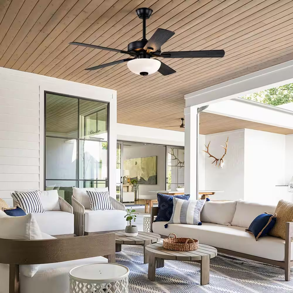 52 In. Matte Black 5-Blade Integrated LED 6-Speed Indoor Ceiling Fan with Light Kit and Remote Control