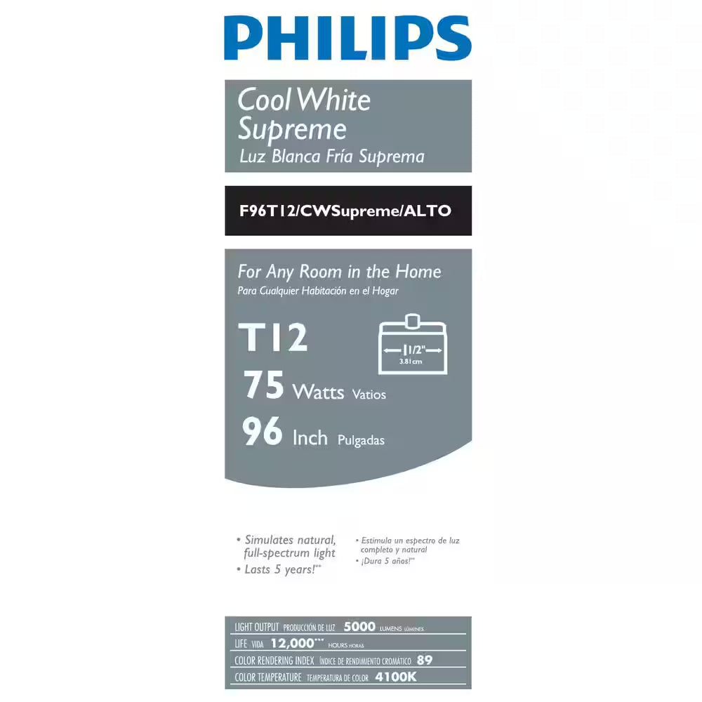 75-Watt 8 Ft. Alto Supreme Linear T12 Fluorescent Tube Light Bulb, Cool White (4100K) (2-Pack)