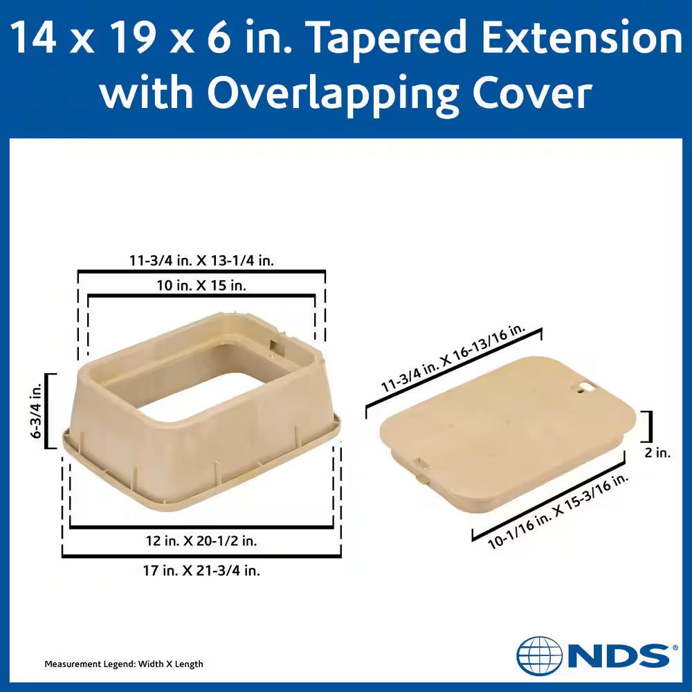 14 In. X 19 In. Rectangular Standard Series Valve Box Extension & Cover, 6-3/4 In. Height, Sand Box, Sand ICV Cover