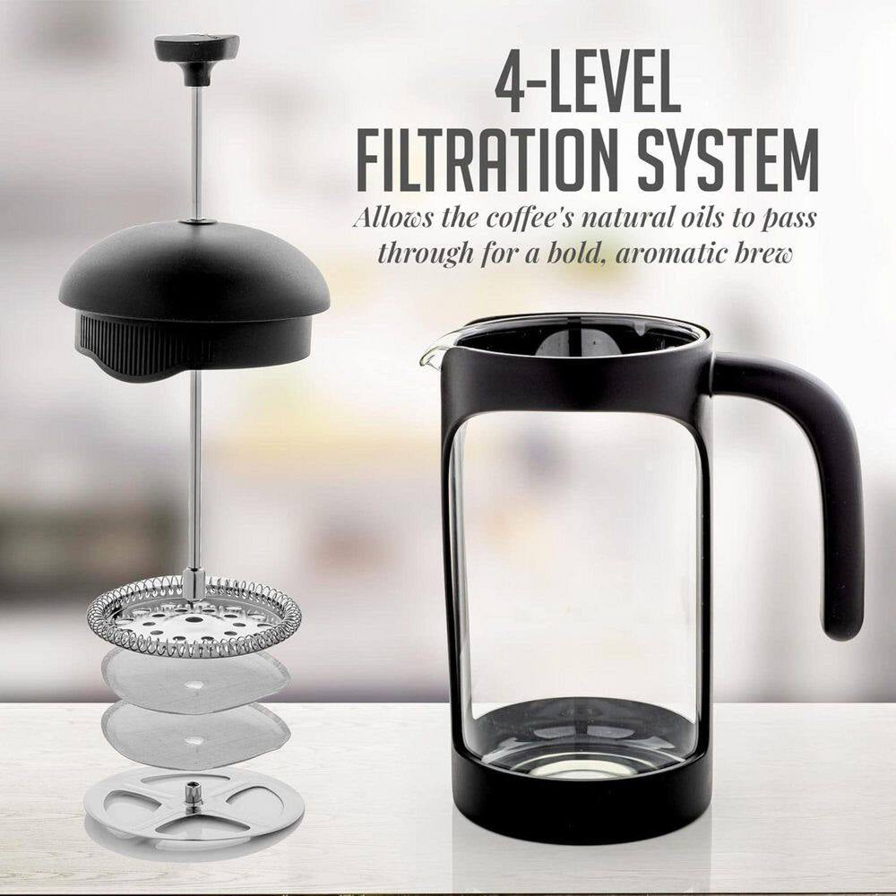 4-Cup Black French Press Coffee Maker with Heat Resistant Borosilicate Glass