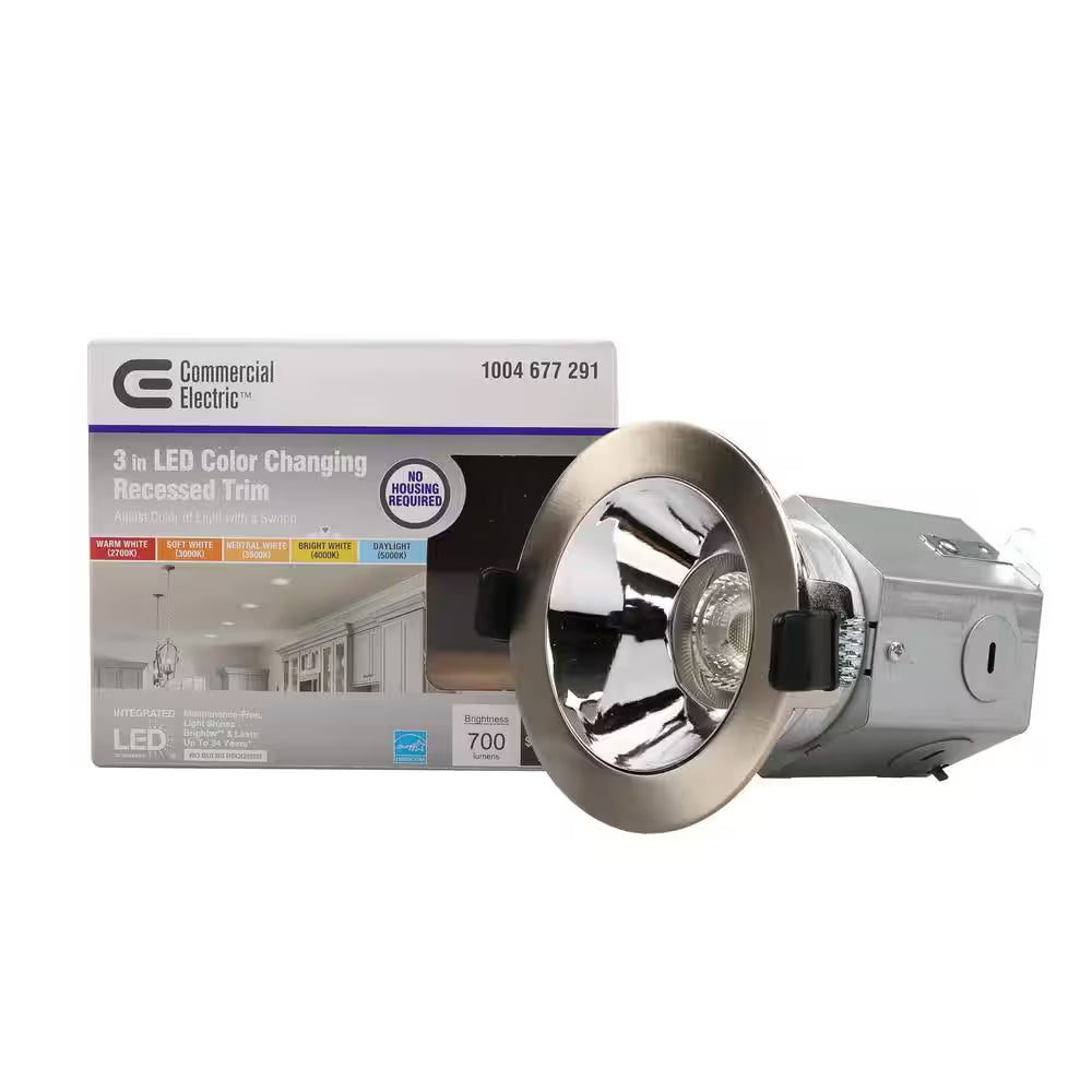 3In. Integrated LED Canless Recessed Light with Brushed Nickel Trim and Silver Reflector with CCT, (1-Pack)
