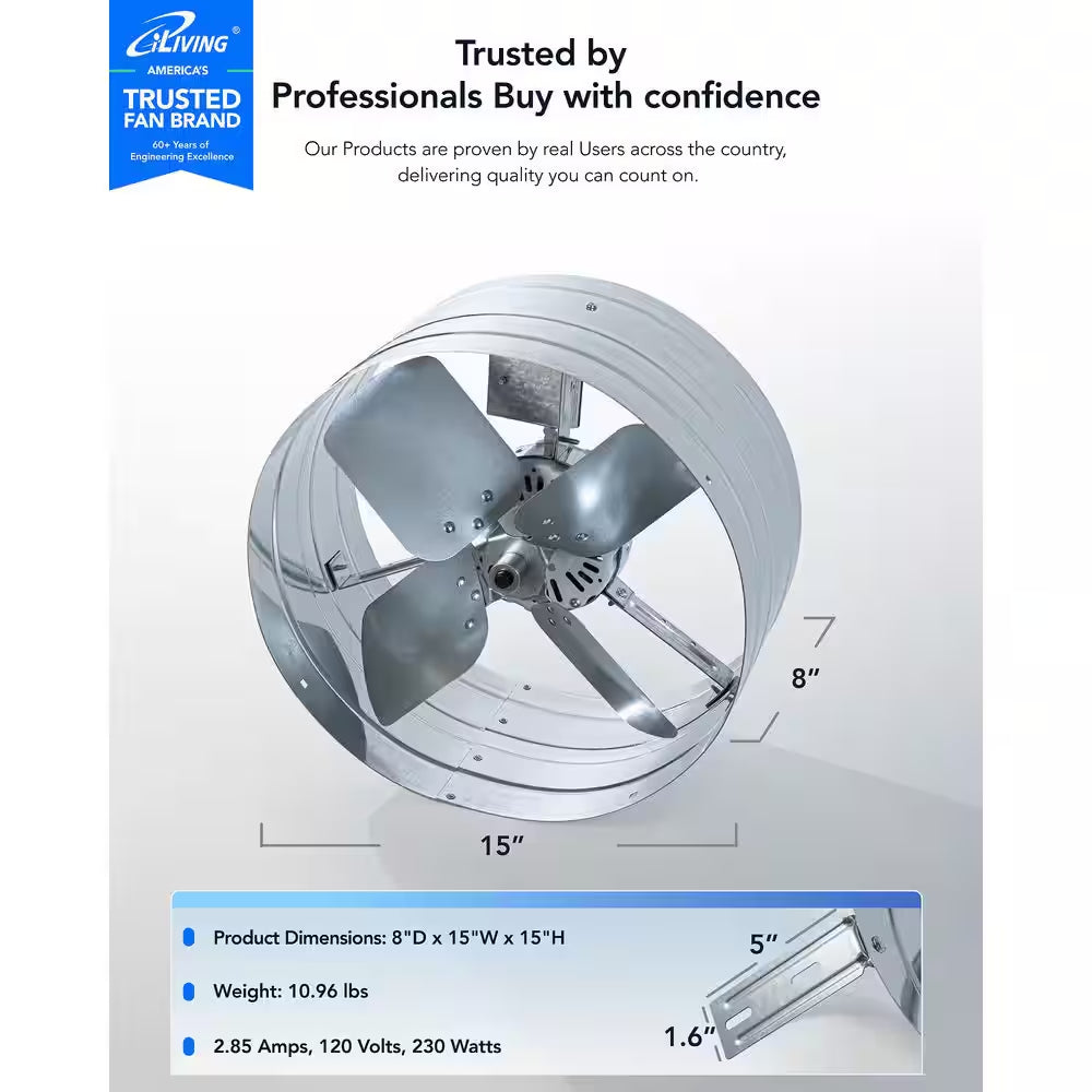 14 In. Single Speed Gable Mount Attic Ventilator Window Fan in Gray with Adjustable Thermostat