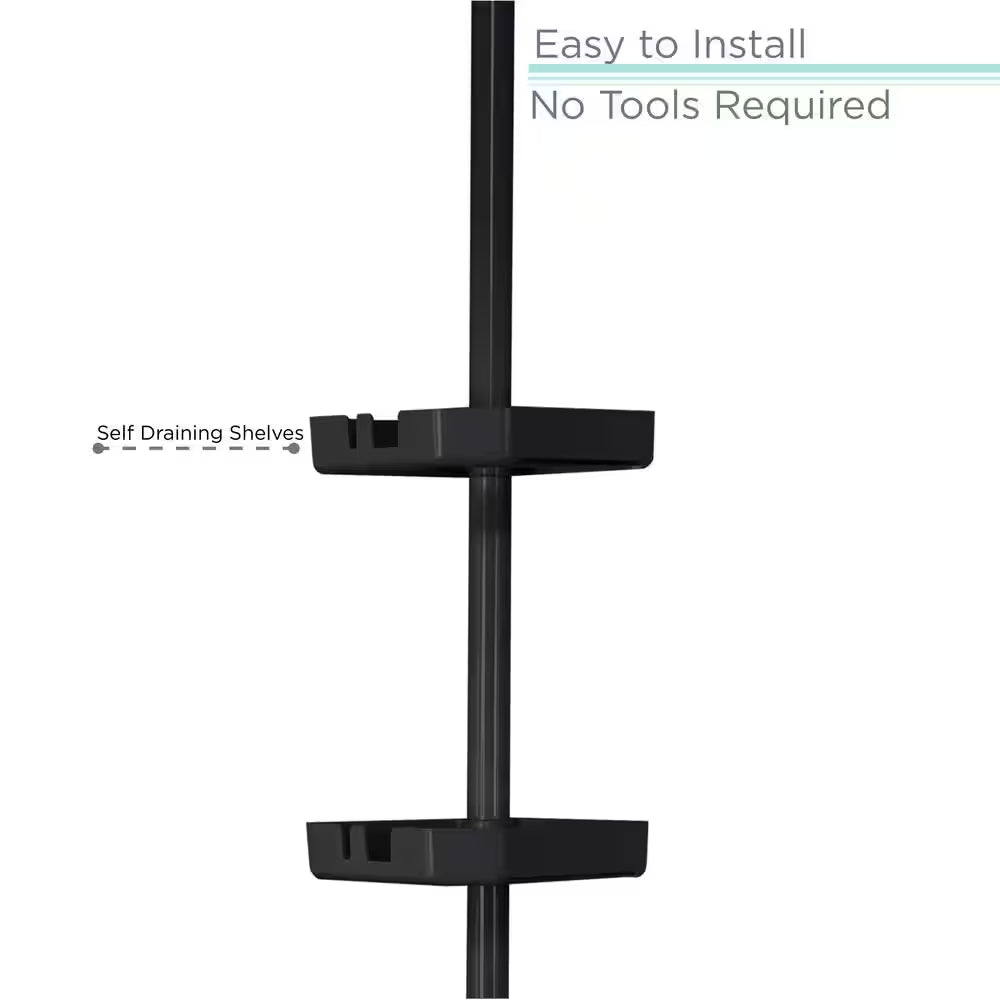 4 Tier Tension Corner Shower Organizer Caddy in Matte Black