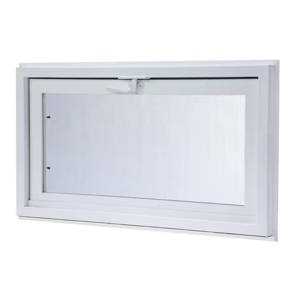 32.25 In. X 18.25 In. White Double-Pane Insulated Glass Hinged Vinyl Hopper Inswing Basement Window with Screen