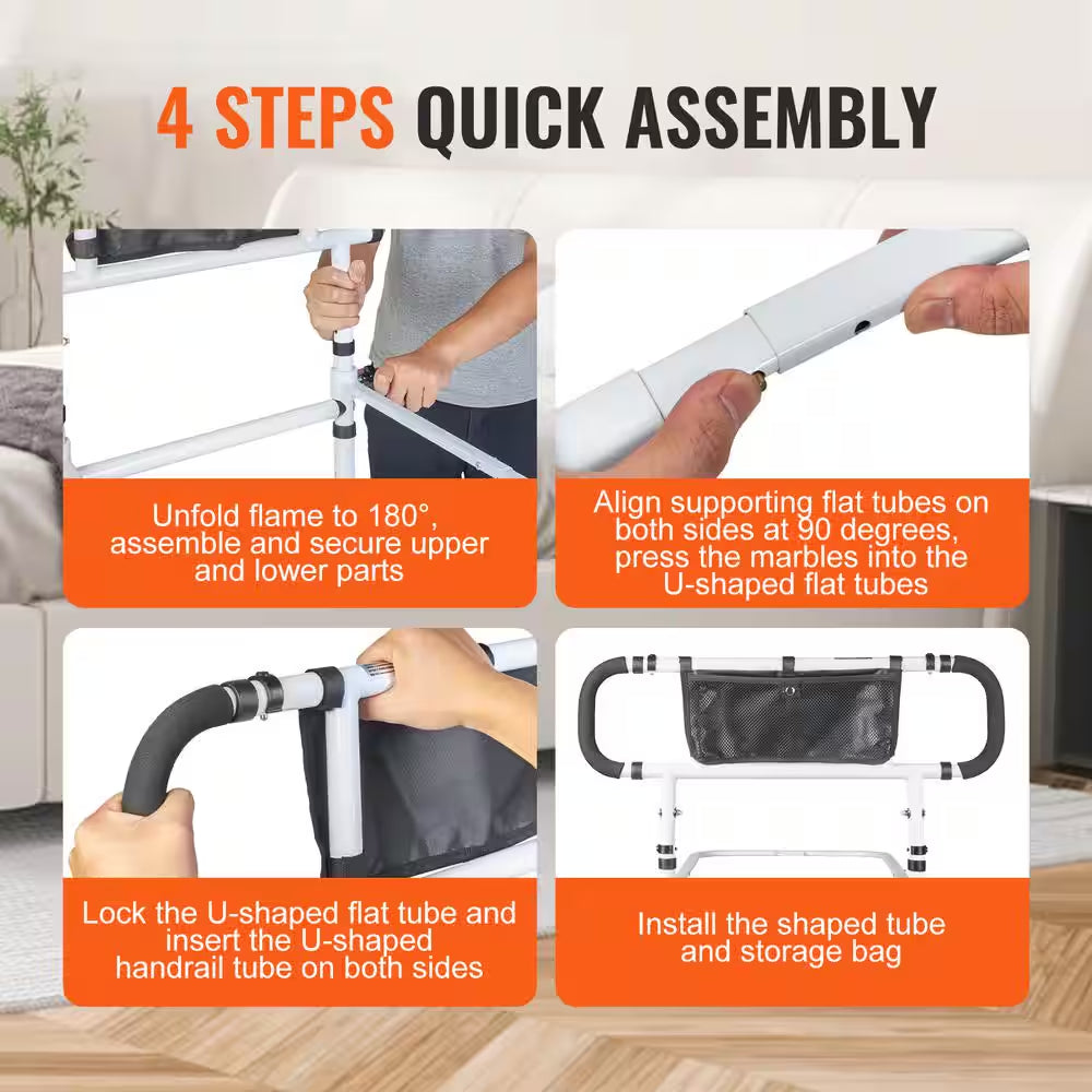 Bed Assist Rail 180° Foldable 450 Lbs. Loading Bed Side Rails with 4-Level Handle for Elderly Adults Senior Patient Care