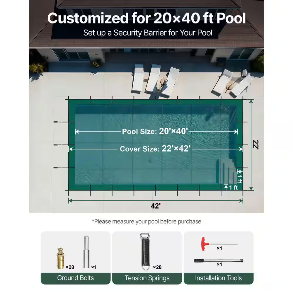 20 Ft. X 40 Ft. Rectangle In-Ground Pool Safety Covers Child Inground Safety Pool Cover for Swimming