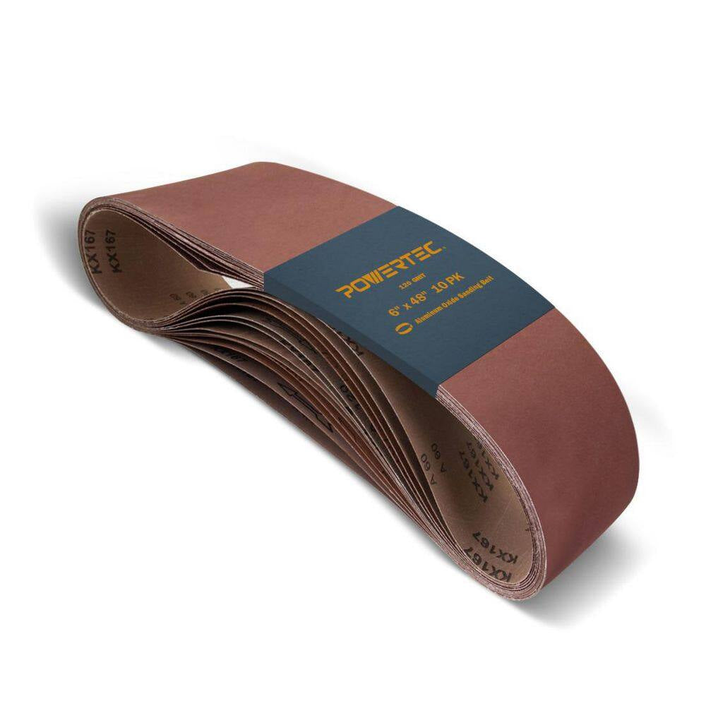 6 In. X 48 In. 120-Grit Aluminum Oxide Sanding Belt for Bench Belt Sander (10-Pack)