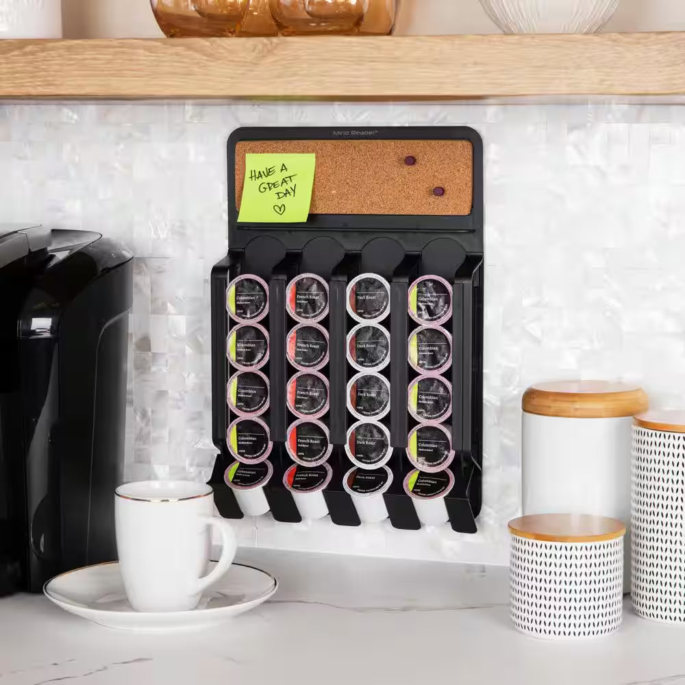Wall Mount Single Serve Pod Organizer 20 Pod Capacity Magnetic or Adhesive, Black