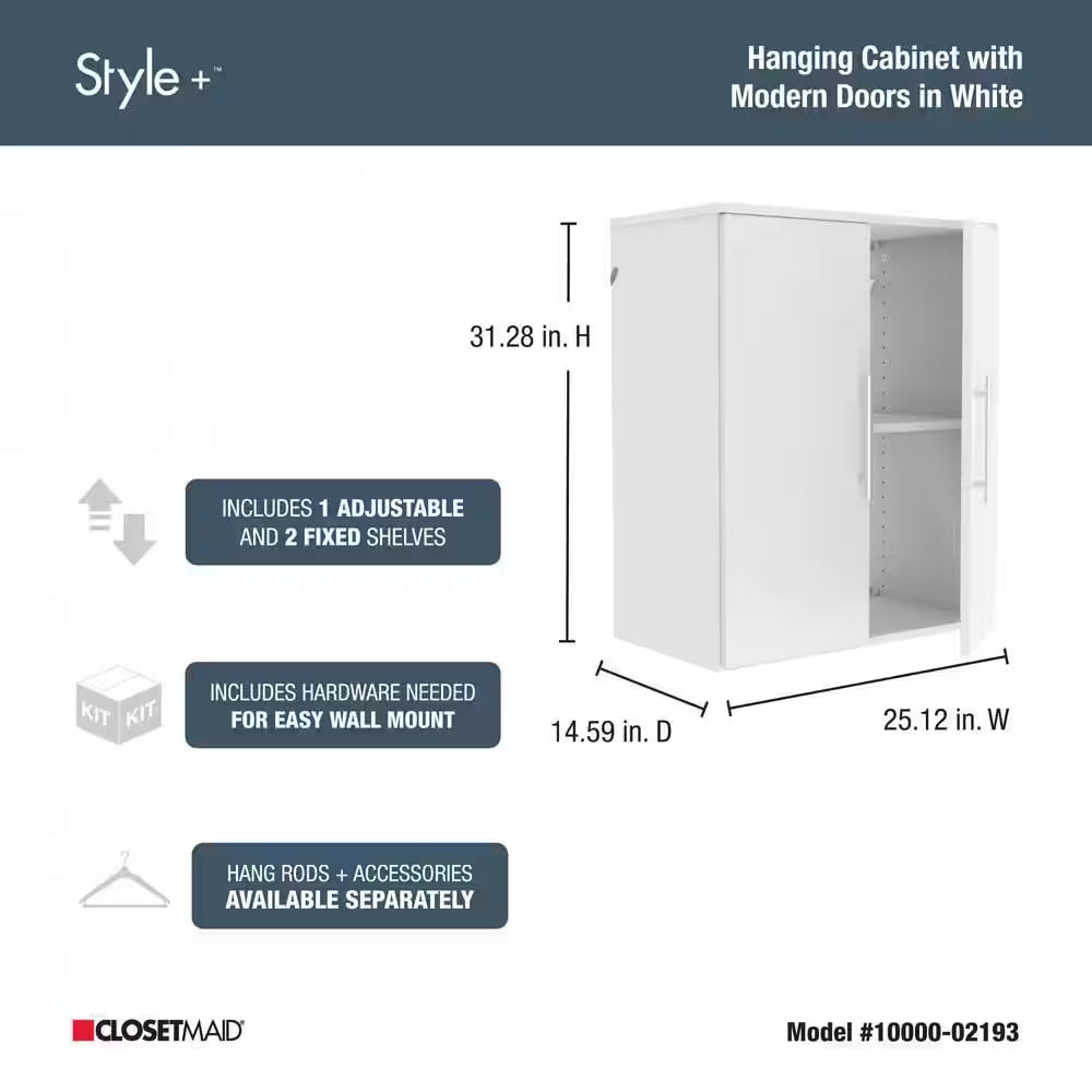 Style+ 14.59 In. D X 25.12 In. W X 31.28 In. H White Laundry Room Floating Cabinet Kit with Modern Doors
