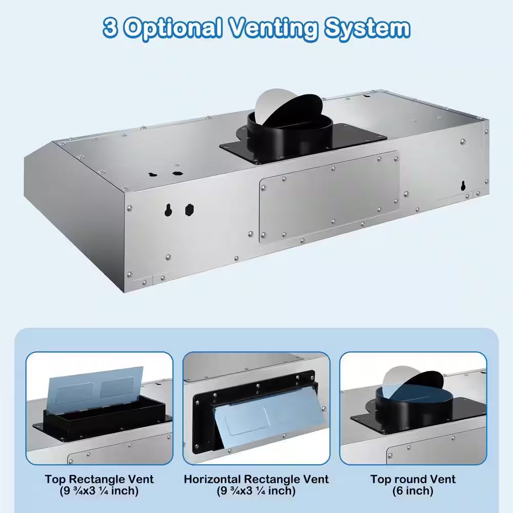 36 In. 1200 CFM Convertible under Cabinet Range Hood in Stainless Steel with 4-Speed Settings, Built-In Oil Cup