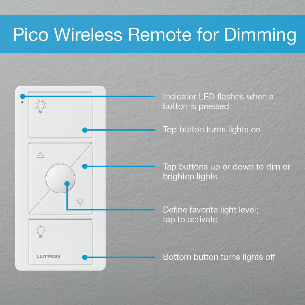 Pico Smart Remote (3-Button, Dimming) for Caseta Smart Dimmer Switch, Light Almond (PJ2-3BRL-LA-L01R)