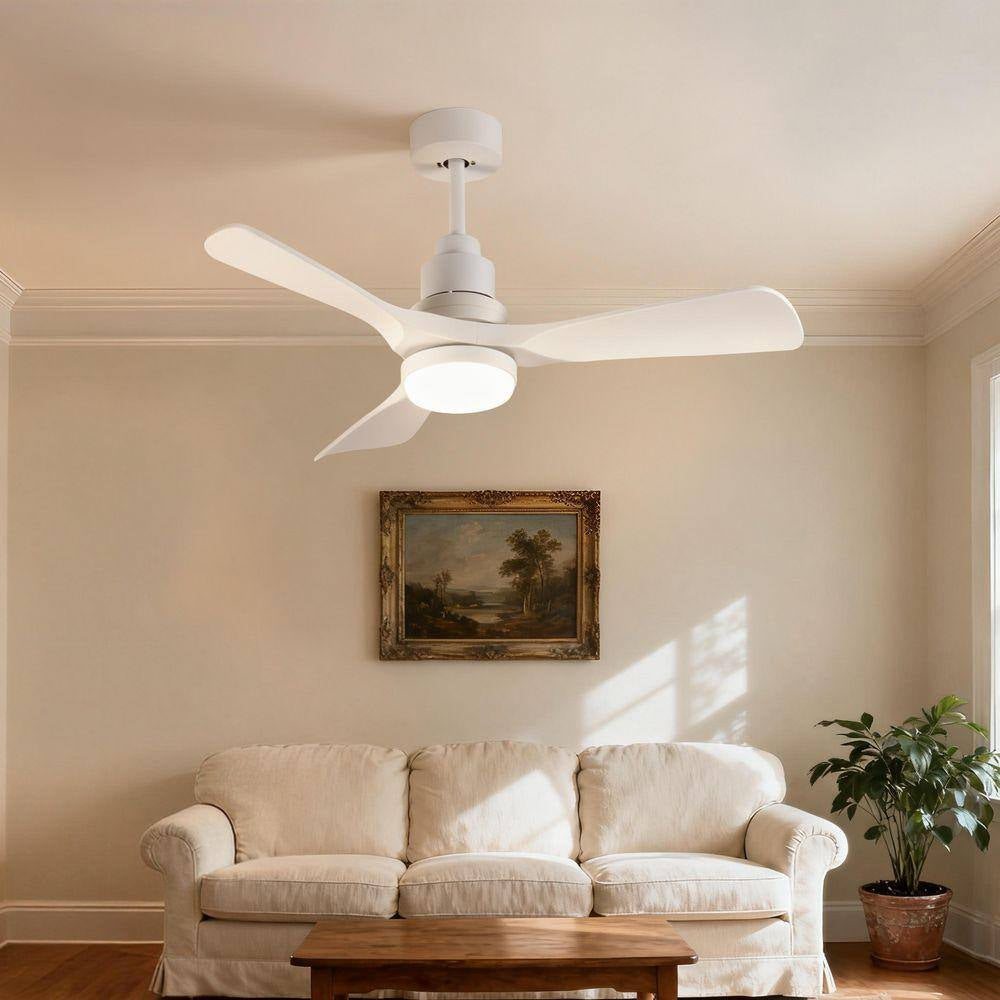 42 In. Smart White 6-Speed White Blades Downrod Mount Standard Ceiling Fan with Dimmable LED Light Included Remote