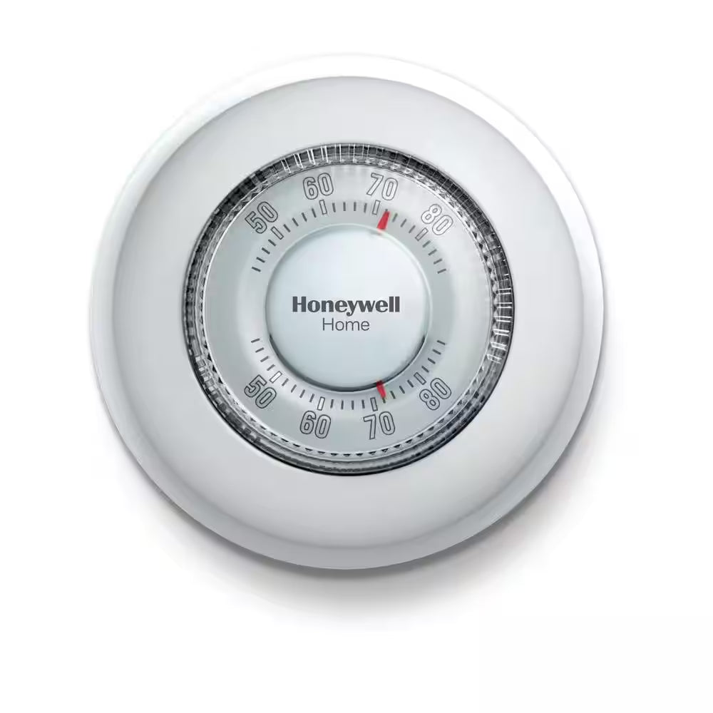 Round Non-Programmable Thermostat with 1H Single Stage Heating, Manual Control, Low Voltage - White