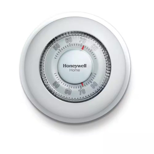 Round Non-Programmable Thermostat with 1H Single Stage Heating, Manual Control, Low Voltage - White