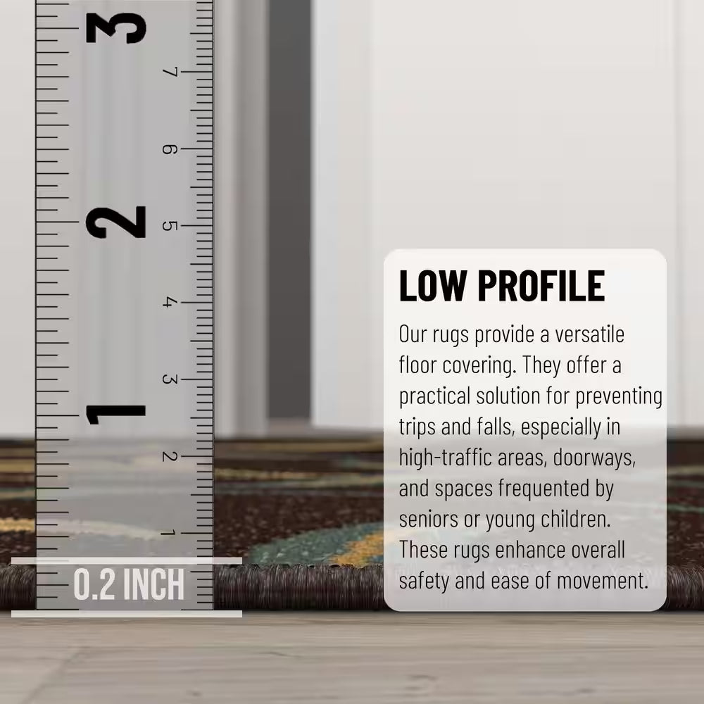 Ottohome Collection Non-Slip Rubberback Leaves Design 3X10 Indoor Runner Rug, 2 Ft. 7 In. X 9 Ft. 10 In., Dark Brown