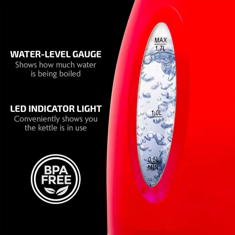 KP72R 7-Cup Red BPA Free Electric Kettle with Auto Shut-Off and Boil-Dry Protection