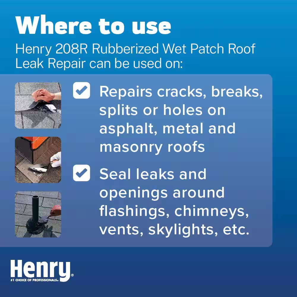 208R Rubberized Wet Patch Black Roof Leak Repair Sealant 3.3 Gal.