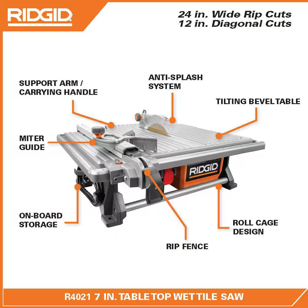 6.5-Amp 7 In. Blade Corded Table Top Wet Tile Saw