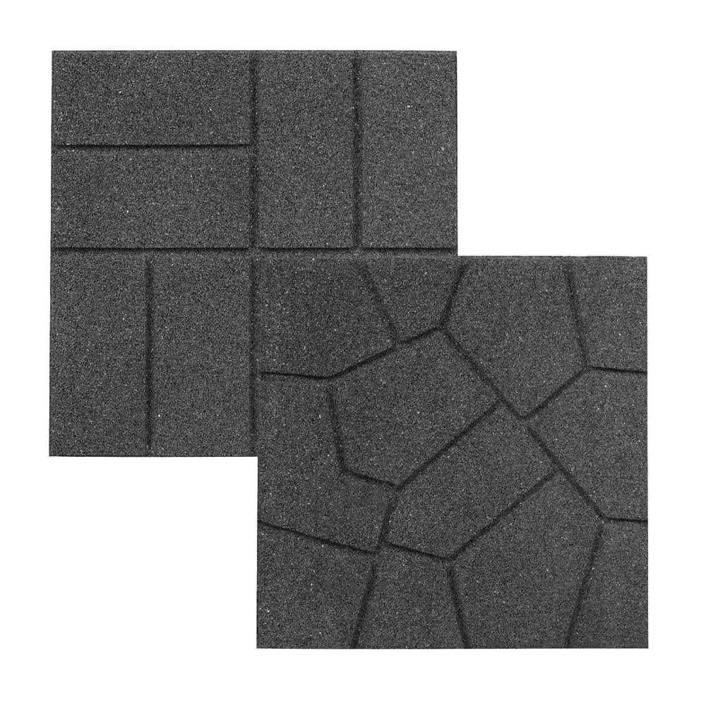 16 In. X 16 In. X 3/4 In. Gray Dual-Sided Rubber Paver (9-Pack)
