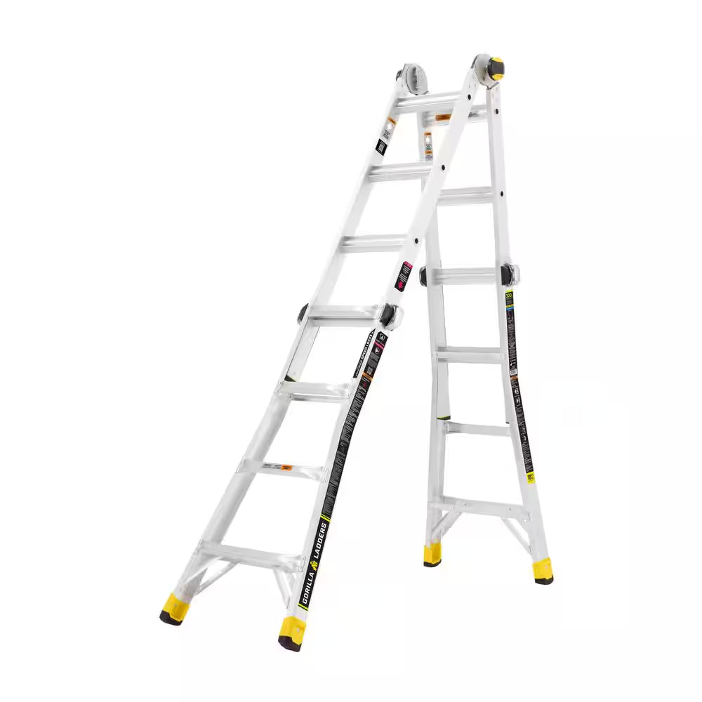 18 Ft Reach Aluminum Multi-Position Ladder with Tool Hangers, 300 Lbs. Load Capacity, Type IA Duty Rating