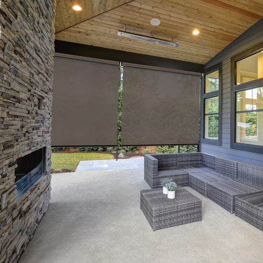 Coconut Brown Cordless Light Filtering Weatherproof HDPE Horizontal Roll-Up Shade 72 In. W X 72 In. L