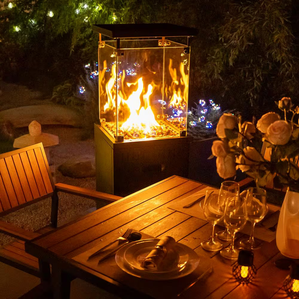 50000-BTU Black Steel Floor Standing Propane Patio Heater with Wheels