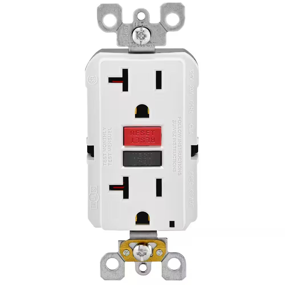 20 Amp Self-Test Smartlockpro Slim Duplex GFCI Outlet, White