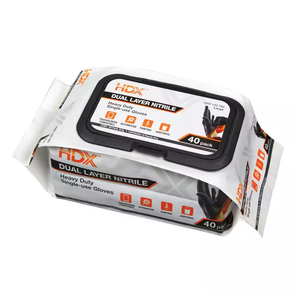 Pop-N-Go Black Disposable Heavy Duty Nitrile Gloves, Size Large (40-Count)