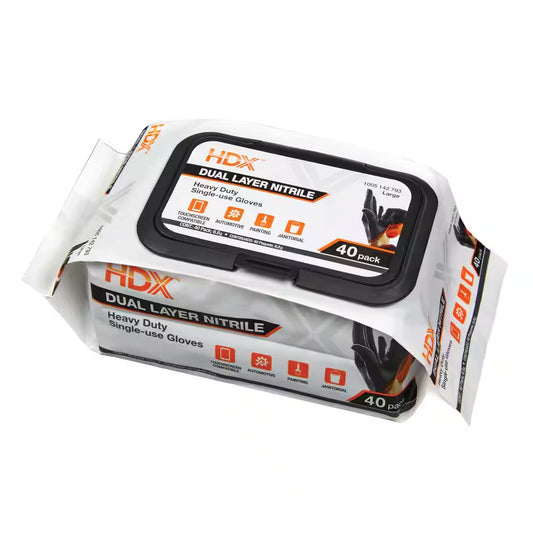 Pop-N-Go Black Disposable Heavy Duty Nitrile Gloves, Size Large (40-Count)