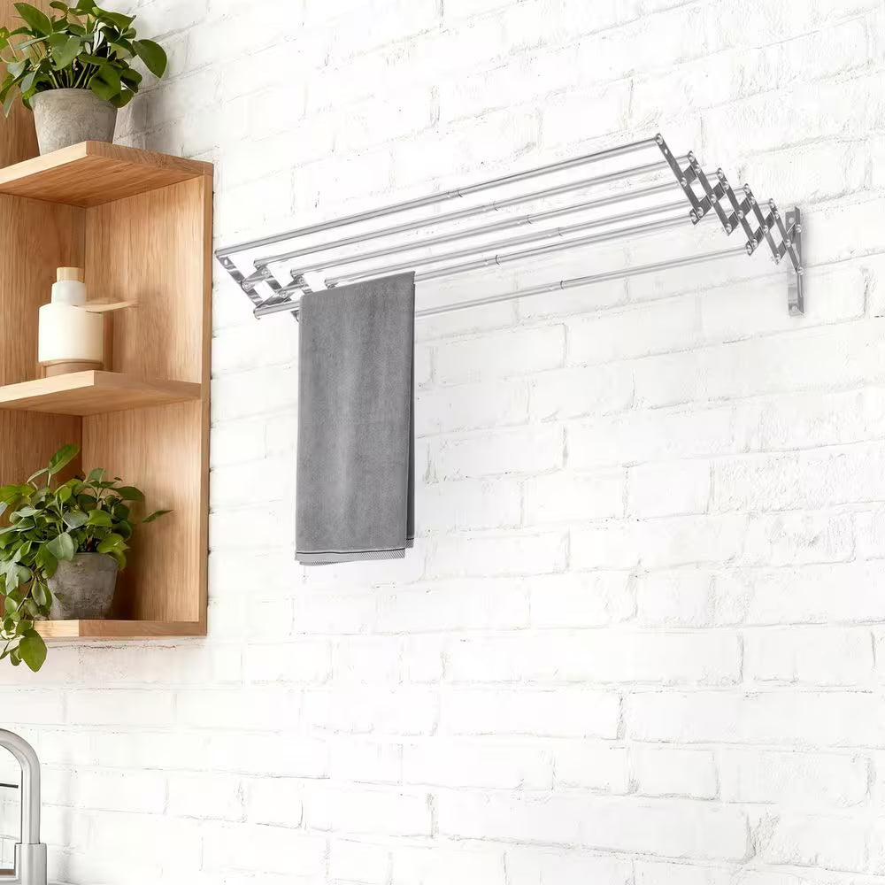 31.5 In. X 5.7 In. Silver Stainless Steel Folding Telescopic Towel Rack Garment Rack