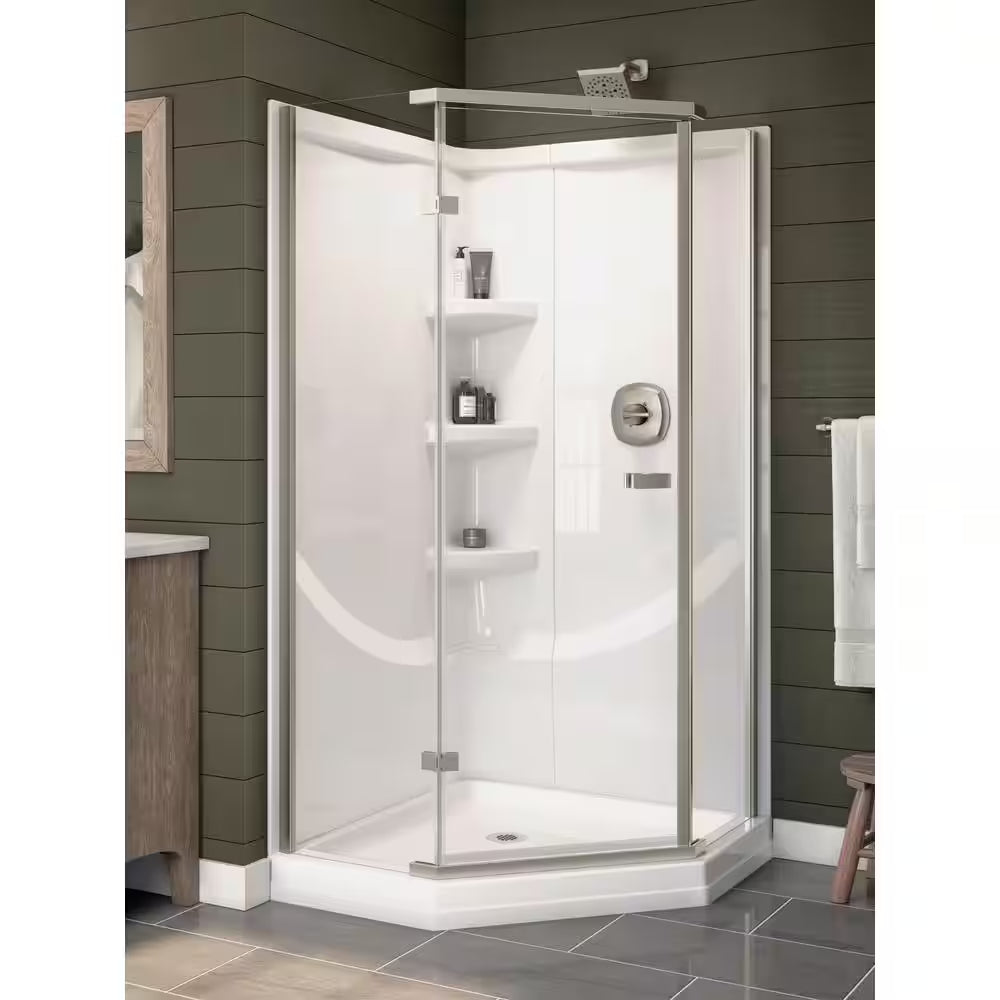 38 In. W X 73.88 In. H 2-Piece Direct-To-Stud Corner Shower Wall Surrounds in White