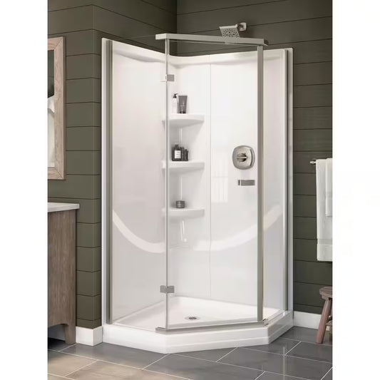 38 In. W X 73.88 In. H 2-Piece Direct-To-Stud Corner Shower Wall Surrounds in White