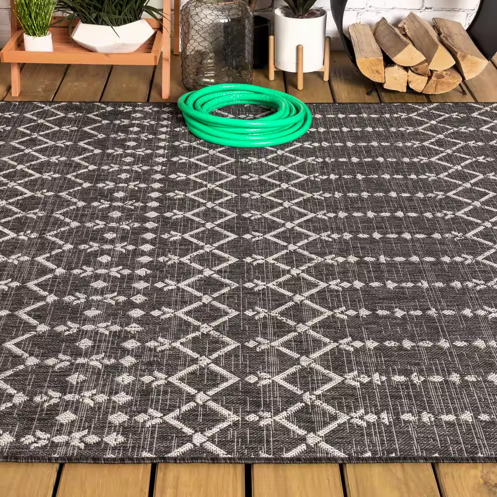 Ourika Black/Gray 8 Ft. X 10 Ft. Moroccan Indoor/Outdoor Area Rug