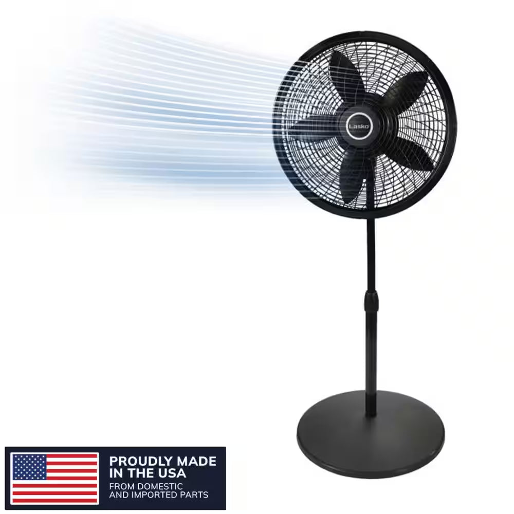 Cyclone 18 In. 3 Speed Oscillating Pedestal Fan for Home in Black with Adjustable Height, Tilt Back Head, Easy Assembly